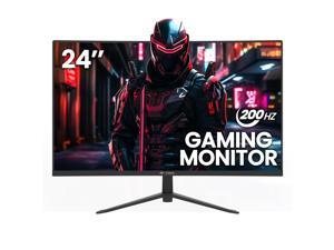 CRUA 24 Inch 200hz Curved Gaming Monitor, FHD 1080P 3000R Frameless Computer Monitors, Support AMD freesync Low Motion Blur, Eye Care, DisplayPort, HDMI, Compatible Wall Mountable Installs-Black