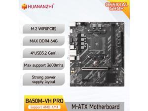 HUANANZHI AMD B450M VH Gaming Motherboard USB3.0 M.2 Nvme Sata3 Supports Ryzen 5500 5600 5600G CPU