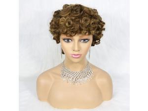 Short Bouncy Curly Human Hair 10A Pixie Cut Bob Wigs None Lace Front Wigs for Black Women10A Brazilian Virgin Hair Afro Kinky Curly Wig Glueless Machine Made Wavy Wig 200 Density 427 6Inch