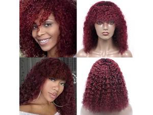 Curly Bob Wig with Bangs 10A Short Virgin Human Hair Wigs Glueless Afro Curly Wigs for Black Women 150 Density Human Hair Top Full Machine Made Wig With Bangs 14 99J