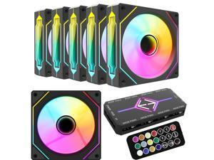 RGB Fans:6 pack 120mm PWM ARGB Case Fan with Fan Hub and Remote,Speed Control,PWM Control Fan for Computer Case and Liquid Cooling System