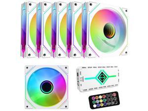 RGB Fans:6 pack 120mm PWM ARGB Case Fan with Fan Hub and Remote,Speed Control,PWM Control Fan for Computer Case and Liquid Cooling System White