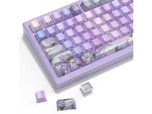 Violet PBT keycaps,Purple Double Shot Keyboard Key Cap,Side Printed keycap,Shine Through Custom keycap 75 Percent,Cherry Profile dye-sub keycaps for Machine Keyboard caps(only keycaps)