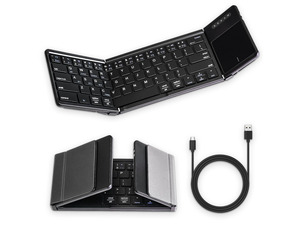 FOLLOWM Foldable Bluetooth Keyboard With Touchpad, Wireless Folding PU Leather (Sync up to 3 Devices), Full-Size Portable for Android/Windows/iOS