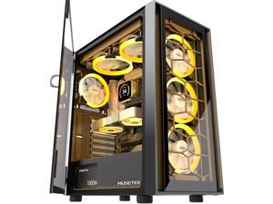MUSETEX ATX PC Case, 6 PWM ARGB Fans Pre-Installed, Computer Case with Opening Tempered Glass Door, Mid Tower Gaming PC Case, USB 3.0 x 2, Black, G07-S6