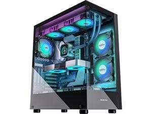 MUSETEX PC CASE 6 PWM ARGB Fans Pre-Installed, ATX Mid Tower Computer Case with Full-View Dual Tempered Glass, Type-C Gaming PC Case,Black