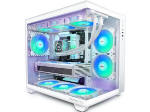 MUSETEX ATX PC Case, 6 PWM ARGB Fans Pre-Installed, 360MM RAD Support, Type-C Gaming PC Case, 270° Full View Tempered Glass Mid Tower, Pure White ATX Computer Case,Y6