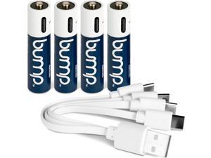 Bump AAA 1.5V Rechargeable Lithium-Ion Batteries 4-Pack  High Output, Fast USB-C Charging, Long-Lasting for Remotes, Toys, Keyboards, Wireless Mice  Charger Cable Included