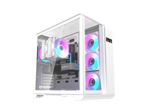 darkFlash L280, ATX Mid-Tower PC Case with Screen, 4x Pre-Installed PWM ARGB Fans, Three Side Curved Tempered Glass, USB 3.0 Port, Supports 360mm Radiator,White