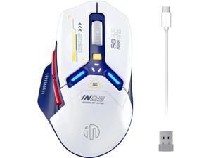 Wireless Gaming Mouse, True Tri-Mode Bluetooth/Type-C Wired/2.4G RF Wireless Mouse, 10000 DPl, Fully Programmable, RGB Backlit, Rechargeable Wireless Computer Mouse for Laptop PC Mac-White-Blue