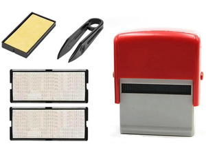 2Set Self Inking Stamp Set Custom DIY Business Name Number Address Printing Rubber Stamp With Tweezers Kit Blue & Red