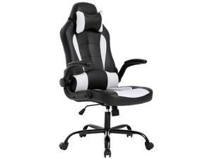 PC Gaming Chair Ergonomic Office Chair Desk Chair with Lumbar Support Flip Up Arms Headrest PU Leather Executive High Back Computer Chair for Adults Women Men (White)