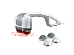Back Massager Heated Automatic Percussion Body Massager | with Dual Pivoting Heads, for Back, Body and Neck Massage, Interchangeable Nodes, For Shoulders, Legs and Feet, White