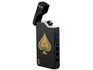 Electric Lighter Rechargeable Plasma Lighter Men Cool Ace Pocket Lighters  Windproof Dual Arc, Led Battery Display, USB Charging, Christmas Stocking Stuffers, Birthday Gifts for Men Father (Black Ace)