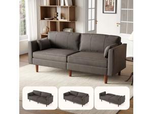 ONBRILL 71" Futon Sofa Bed,Convertible Sleeper Couch with Adjustable Backrest, Folding Loveseat for Apartment, Living Room, Office, Faux Leather,Brown