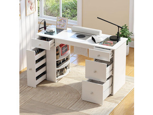 Manicure Table for Nail Tech with Glass Top, Visible Drawers & Trash Bag Holder, Acetone-Resistant Manicure Nail Desk, Beauty Salon Workstation with Wrist Rest & Electric Dust Collector (White)