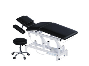 2-Motor Electric Massage Table for Physical Therapy (Black, with Stool) | Professional Treatment & Medical Exam Table with Wheels, 3-Section Lumbar Lift & Height Adjustable for Facial Tattoo Waxing