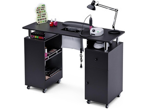 Manicure Table, Nail Desk Nail Tech Table with Dust Collector, Arm Rest, Wheels, Drawer & Cabinet, Beauty Salon Station, Black