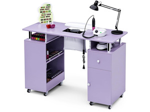 Manicure Table, Nail Desk Nail Tech Table with Dust Collector, Arm Rest, Wheels, Drawer & Cabinet, Beauty Salon Station, Purple