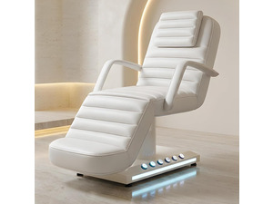Electric Massage Table with LED Light, Adjustable Facial Bed with Foot Control for Spa, Tattoo, Waxing, and Eyelash Extension, Removable Headrest and Armrest, 90&deg; Back & Leg Adjustment (White)