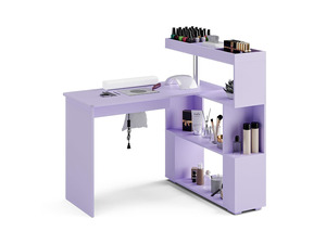 Manicure Table, L-Shaped Nail Tech Desk with Dust Collector, Reversible Rotating Table & Storage Shelf, Acetone Resistant Beauty Salon Station, Purple