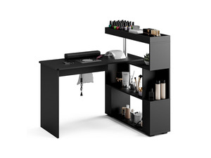 Manicure Table, L-Shaped Nail Tech Desk with Dust Collector, Reversible Rotating Table & Storage Shelf, Acetone Resistant Beauty Salon Station, Black
