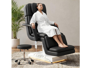 Electric Massage Table w/Stool, 3 Motor Professional Spa Bed, Foot Pedal & Remote Control, Height Adjustable Wide Facial Table for Salon & Spa (Black | with Rolling Stool)
