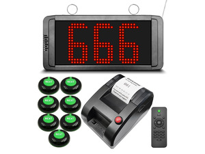 Take a Number System Queue Wireless Calling System with 1 Electronic Number Display 7 Next Call Button 1 Ticket Dispenser Printer 57mm Thermal Receipt Paper Rolls 1 Remote Control for Counter Window
