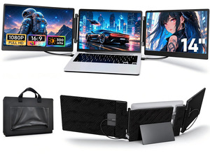 14" Laptop Screen Extender Monitor Portable, Tripe monitor portable screen extender with 1080P FHD IPS Display, Plug and Play via HDMI/USB-A/C for Mac/Windows/Android/Dex
