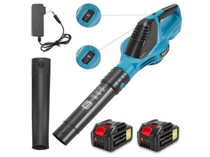 Leaf Blower Cordless - 21V 5-Speed Mode Electric Cordless Leaf Blower with 2 Batteries and Charger, 2.0Ah Lightweight Battery Powered Leaf Blowers for Lawn Care, Patio, Blowing Leaves (Blue)