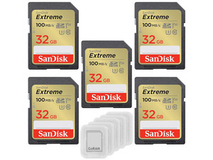 32GB (5 Pack) Extreme SDHC UHS-I Class 10 Memory Card 100MB/s U3, V30, 4K, SD Camera Card SDSDXVT-032G Bundle with (5) GoRAM Plastic Cases