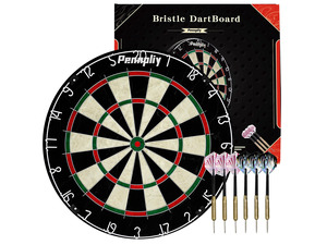 Pennpliy Bristle Dart Board Set, Professional Dart Boards for Adults 18" with Steel Tip Darts Outdoor Dartboard Set, Metal Wire Compressed Sisal Board with Rotating Number Ring Includes 6pcs Darts