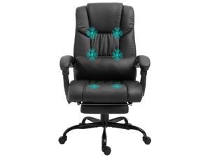 High Back Massage Office Chair with 6 Vibration Points, PU Leather Reclining Computer Chair, Ergonomic Office Chair with Footrest Adjustable Height and Remote, Black