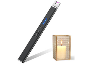 Candle Lighter USB Rechargeable Electric Lighters Long Stem Matches | Safety Lock,Windproof Flameless Arc,Battery Indicator,Long Stick Lighter for Candles,Grill,BBQ,Gas Stoves,Fireplace(Black)