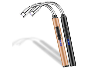 Candle Lighter 2 Pack USB Rechargeable Safety Arc Windproof Long Lighter for Candle Aromatherapy Camping Grill Family Home Use(Black&Rose Gold)