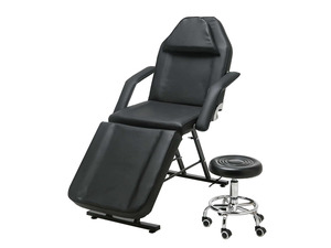 Massage Table with Hydraulic Stool,3 Section PU Facial Chair with Detachable Headrests and Armrests, Adjustable Facial Bed for Esthetician, Eyelash, Waxing, SPA, Home Physical Therapy (Black)