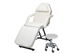 Massage Table with Hydraulic Stool,3 Section PU Facial Chair with Detachable Headrests and Armrests, Adjustable Facial Bed for Esthetician, Eyelash, Waxing, SPA, Home Physical Therapy (White)