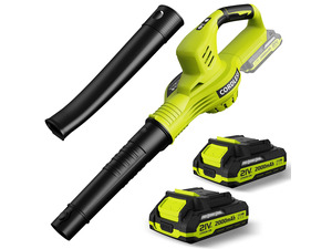 Leaf Blower Cordless - 21V Powerful Electric Leaf Blower with 2 Batteries and Charger, 2 Speed Modes, 2.0Ah Lightweight Battery Powered Leaf Blowers for Lawn Care, Patio, Dust, Blowing Leaves
