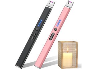 2 Pack Candle Lighter Electric USB Rechargeable Plasma Arc Lighter with Safety Lock, Windproof Flameless Long Lighters for Candle, Grill, BBQ, Camping, Gas Stoves (Black, Rose Gold)