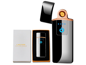 Electronic Lighter, Windproof USB Rechargeable Slim Coil Electric Lighters with Smart Fingerprint Sensor Double Side Ignition,Creative Power Indicator Flameless for Gifts(Black)