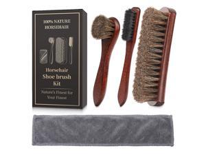4PCS 100% Horse Hair Brush for Leather Shoe Brush Cleaning Boot Care Horse Hair Brush for Polishing Shining Buffing Dauber Applicator Suede Brush Professional Shoe Shine Brush for Cloth Car Seat Bag