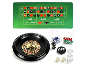 Casino Night Complete Game Set Include 16 Green Roulette Wheel 35" X 16" Rubber Tabletop Layout Mat, 100 Chips Dealer Button Win Marker Casino Game Sets Gift Ideas