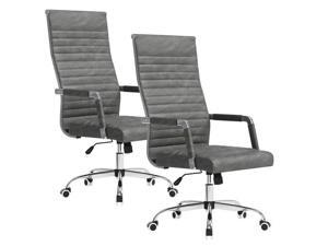 Furmax Ergonomic Office Desk Chair, Executive Ribbed Mid-Back PU Leather Conference Room Chair Adjustable Swivel Chair with Arms (2, Bicolor Vintage Grey)