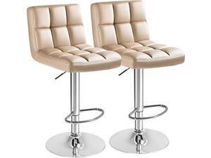 Furmax Bar Stools Modern Pu Leather Swivel Adjustable Hydraulic Bar Stool Square Counter Height Stool Set of 2 (Khaki)