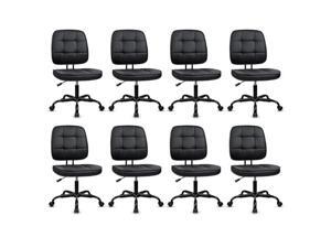 CLATINA Armless Home Office Chair with Lumbar Support and Wheels, Small PU Leather Ergonomic Low Back Desk Chairs No Arms, Adjustable Height 360&deg; Swivel Rolling Computer Task Chair, Black, 8 Pack