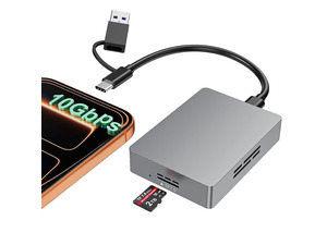 10Gbps Type C/USB A MicroSD Express Card Reader, USB 3.2 Gen 2, TF7.0 Card Read, Internal Intelligent Fan,Supports hot-swapping,Plug & Play,no Driver Required with Express microSD UHS-II Card