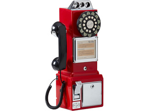 American Retro 1950s Payphone with Coin Bank Wall-Mount Corded Phone (Red)