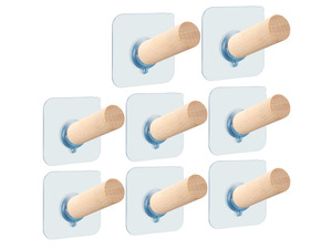 Adhesive Hat Hooks Hat Hangers 10lbs Sticky Wall Rack for Baseball Caps, Bucket Hats, Cowboy Hats, Extended Wooden Pegs Handmade - Bathroom Door Cloest Entryway Wardrobe-8 Pack