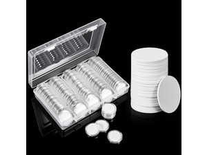 100 Pcs NFC 215 Round Cards with 100 Coin Card Protector Case Programmable 25mm Blank NFC215 Coin Tags Compatible with Most NFC Phones and Devices, with Large Storage Box(White)