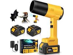Leaf Blower Cordless, Handheld Leaf Blower with 2 X 4.0Ah Battery and Charger, Snow Blower with 6 Speed Modes, Lightweight Blowers for Lawn Care, Patio, Yard, Blowing Snow, Leaves, Dust-Yellow